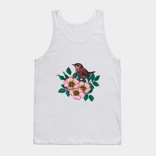 Wren on a dog rose Tank Top by katerinamk